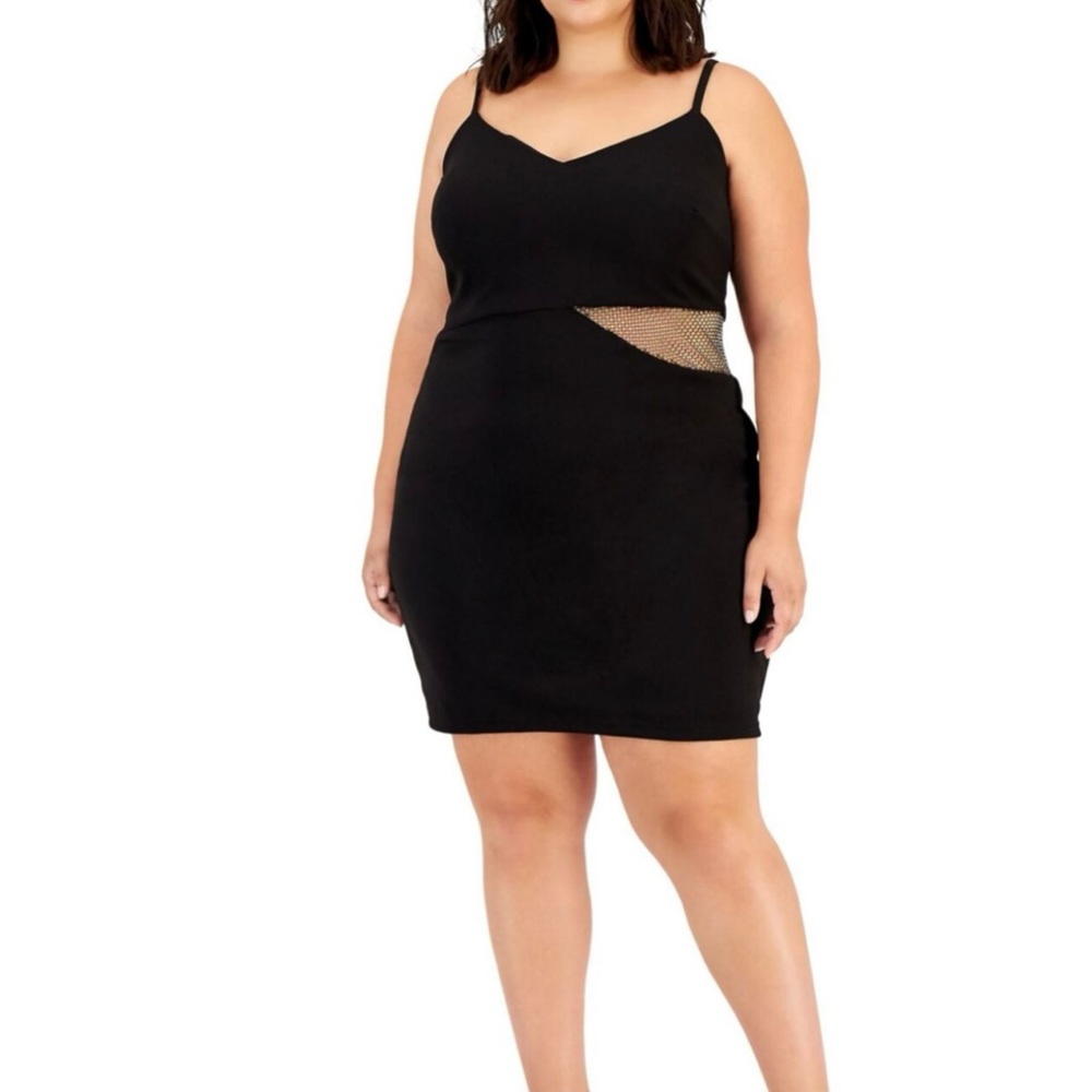 B. DARLIN Black Shimmer Embellished Cutouts Trendy Party Cocktail Mini Dress 16W